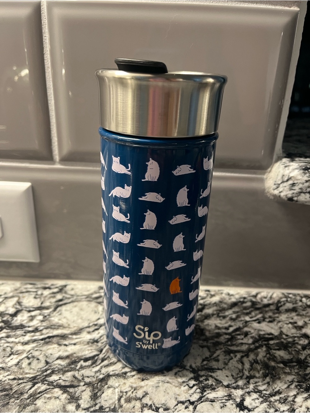 S'well Navy Blue Cat Pattern Stainless Steel Travel Tumbler